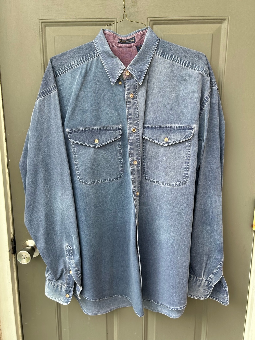 Men's Washed Blue Denim Shirt Jacket - Classic Button-Front
